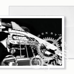 Guitar Photo Greeting Card, Blank Inside Card, Music Card, Guitar Player Card, Original Photo Card, Black And White Photo, Guitar Strings