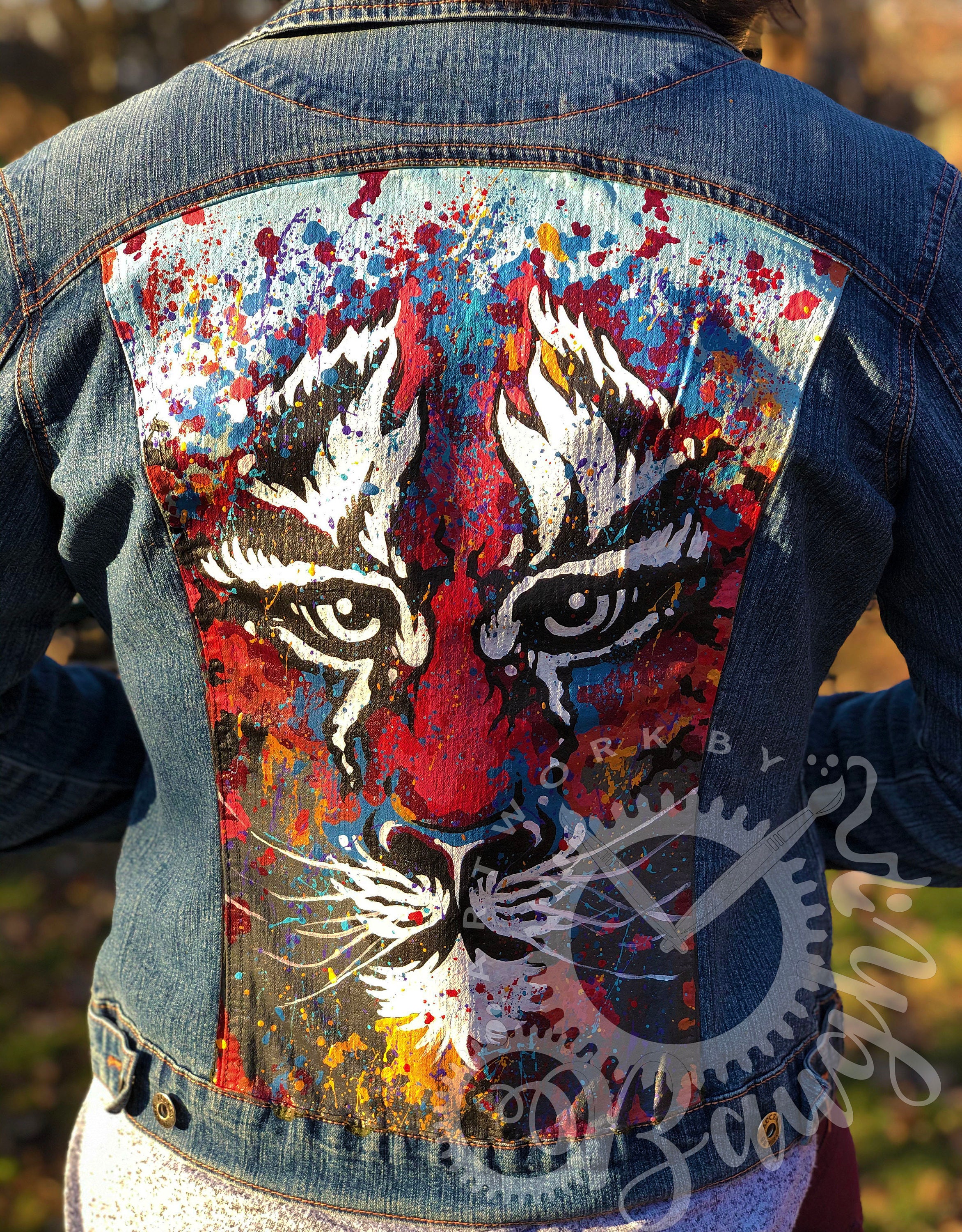 Custom Painted Womens Jean Jacket Colorful Tiger Tiger - Etsy