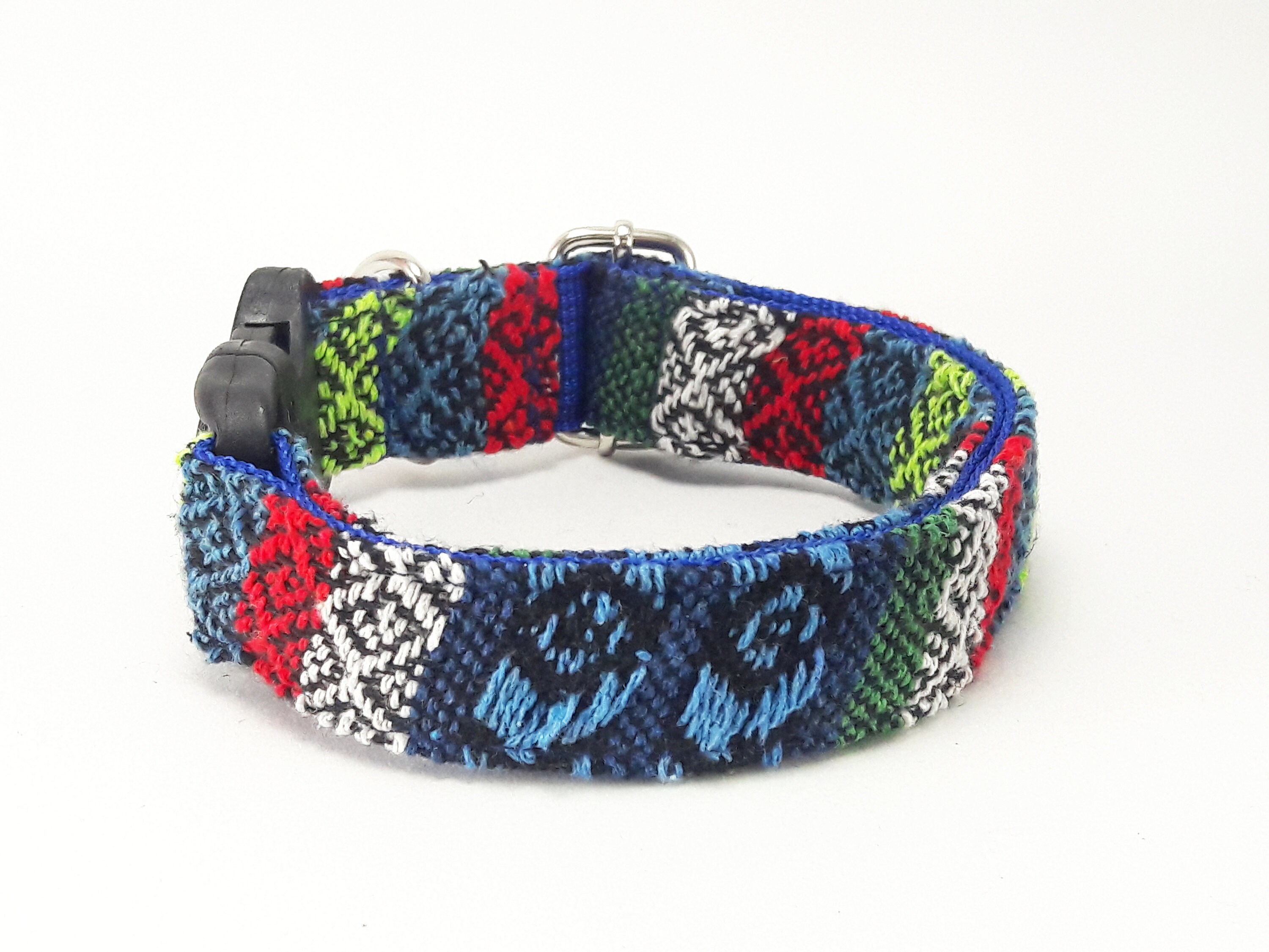Aztec dog collar Personalized Blue Red White Woven Leather Etsy