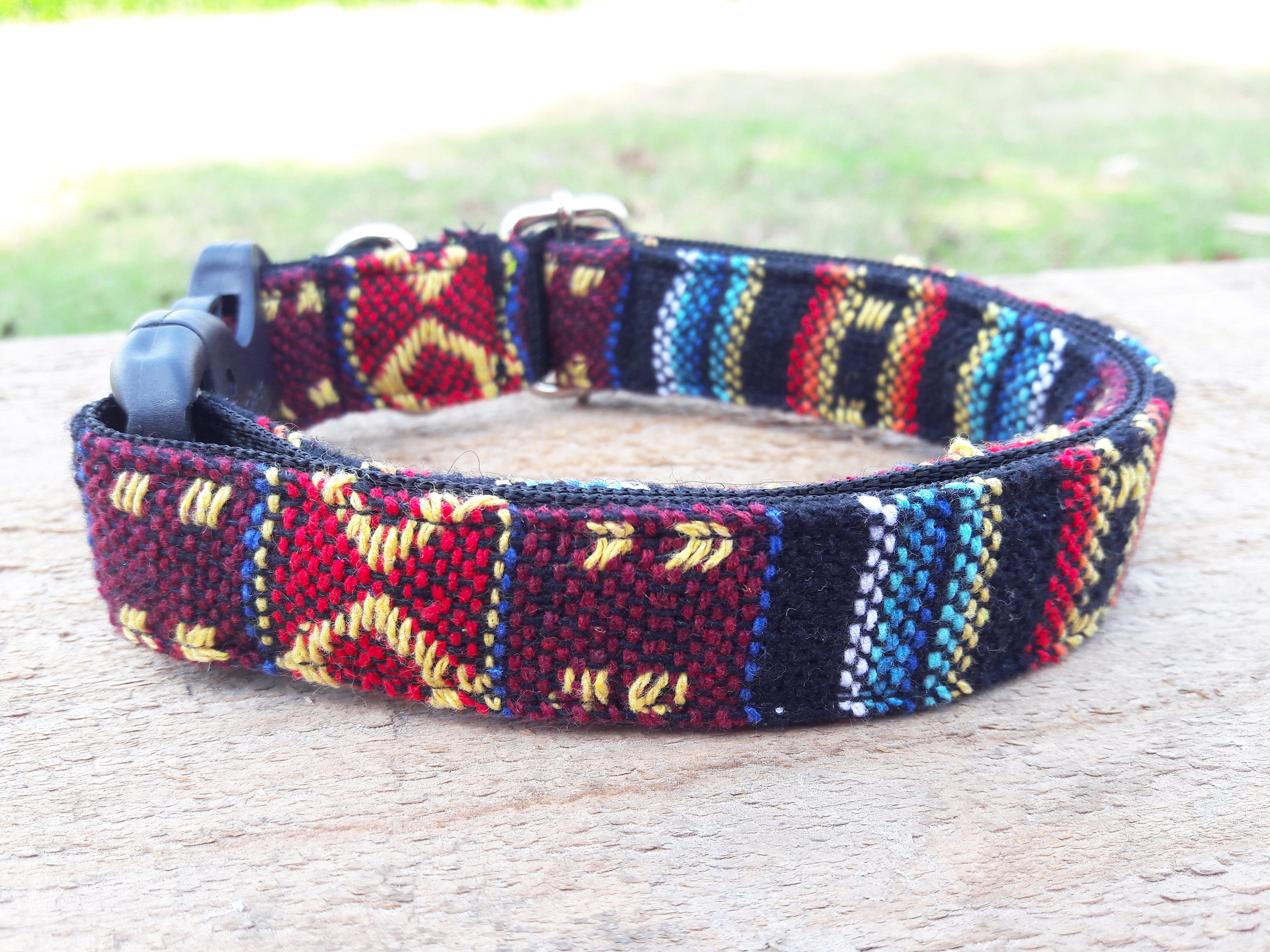 Aztec dog collar Personalized Black Yellow Woven Leather Etsy