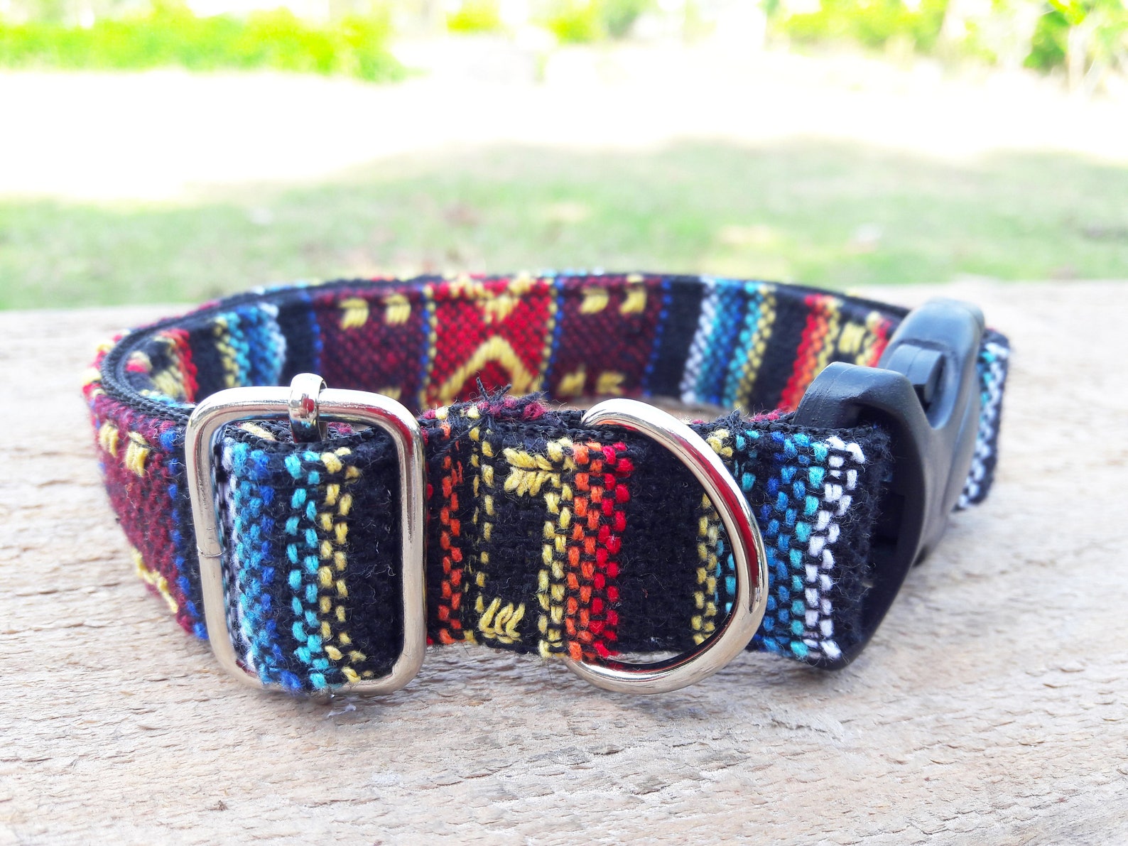 Aztec dog collar Personalized Black Yellow Woven Leather Etsy