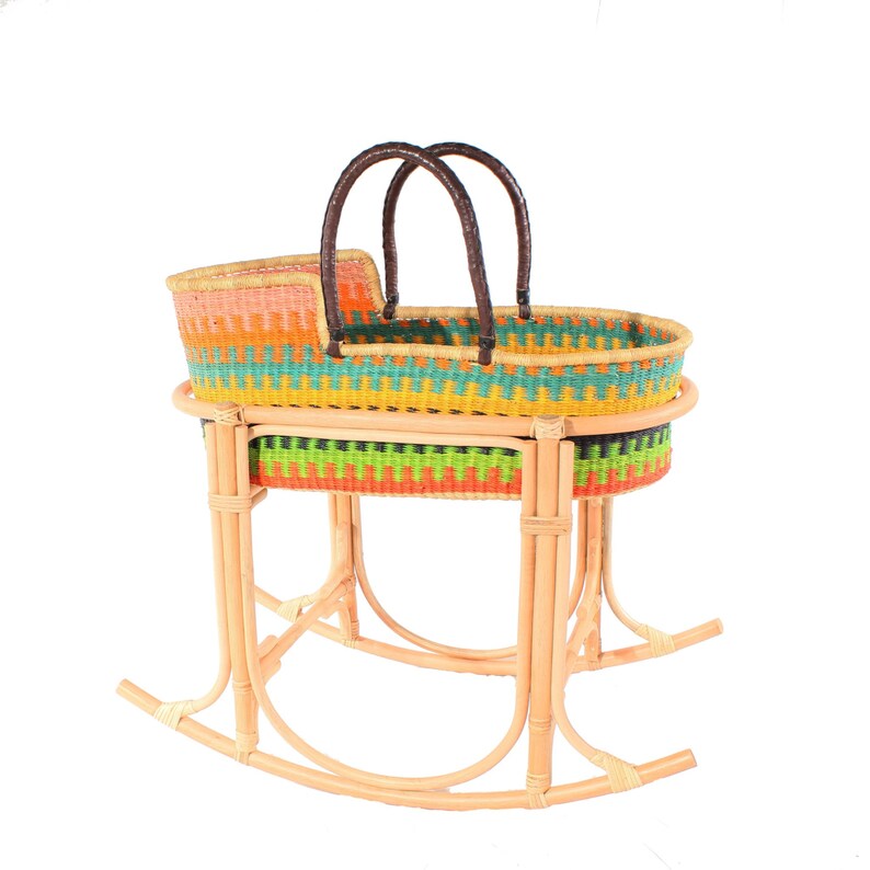 Handmade Natural Rattan Rocking Moses Basket Stand Etsy