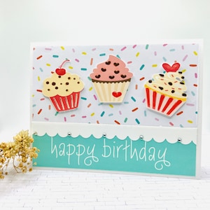 Handmade Happy Birthday Card Cupcake for Birthday Card w Candy Birthday Card for Her w Cupcakes and Sprinkles on Card