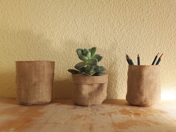 Cache-pot toile de jute / Panière de rangement / Medium | Etsy