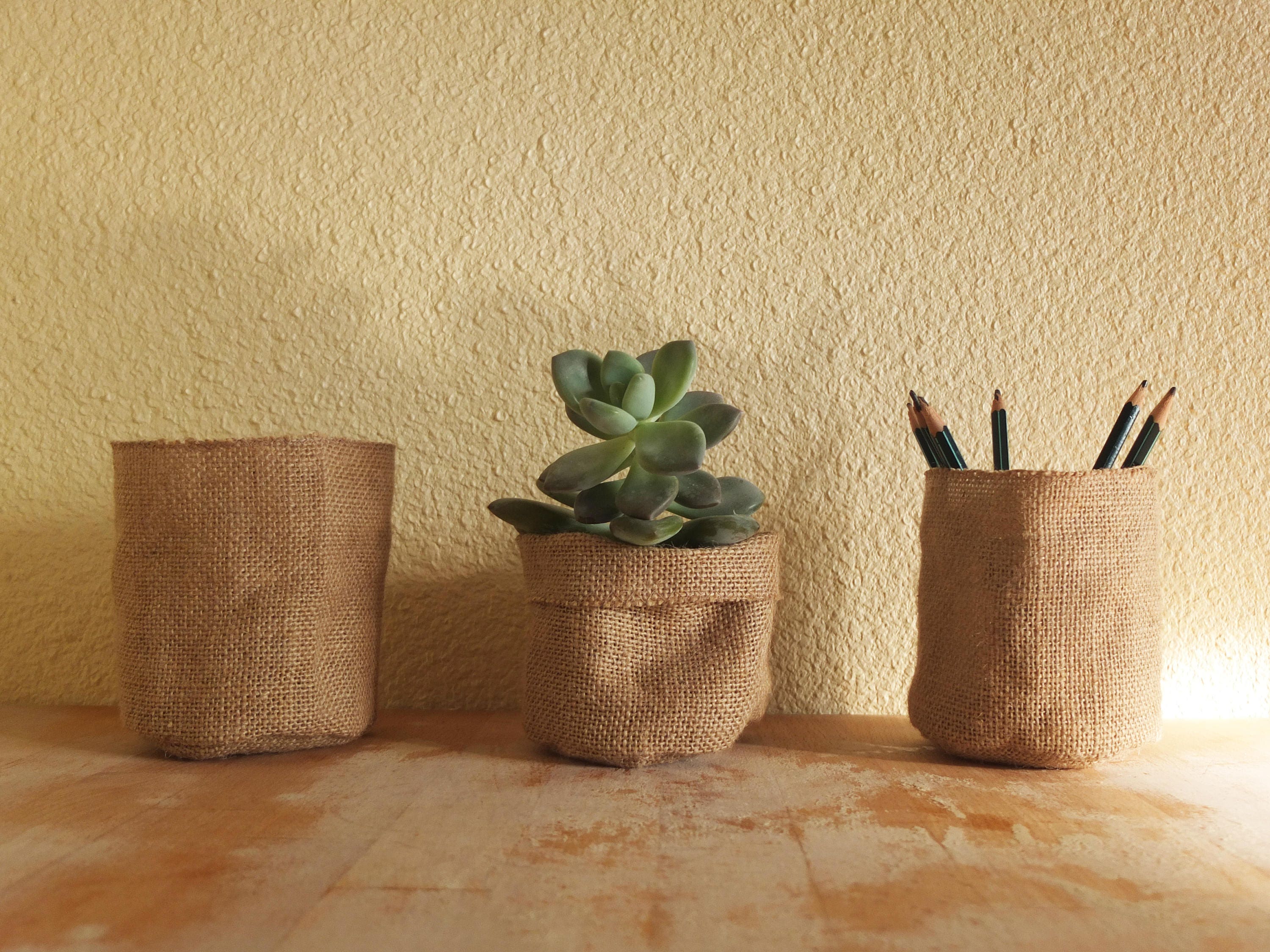 Jute pot holder / Burlap planter / Storage basket / Medium Etsy