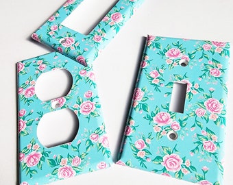 Floral Light Switch & Outlet Covers | Plates | Spring Decor | Pink | Blue | Turquoise | Flowers
