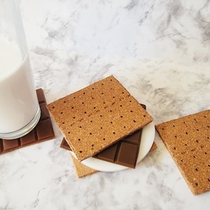 S&#39;more Coasters | Set Of 4 | Summer Decor | Kitchen | Campfire | Chocolate | Graham Cracker | Marshmallow