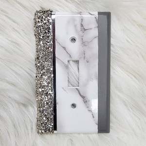Modern | Faux Marble | Light Switch & Outlet Covers | Silver Decor
