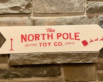Christmas North Pole Sign~The North Pole Toy Company~North Pole Directional Sign~Santa's Workshop Sign~Christmas Wall Decor ~Farmhouse Decor
