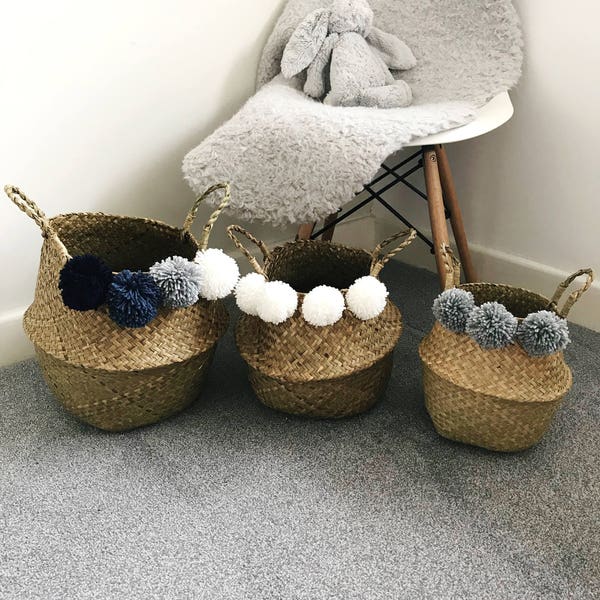 MAXI Pom Pom customisable seagrass basket