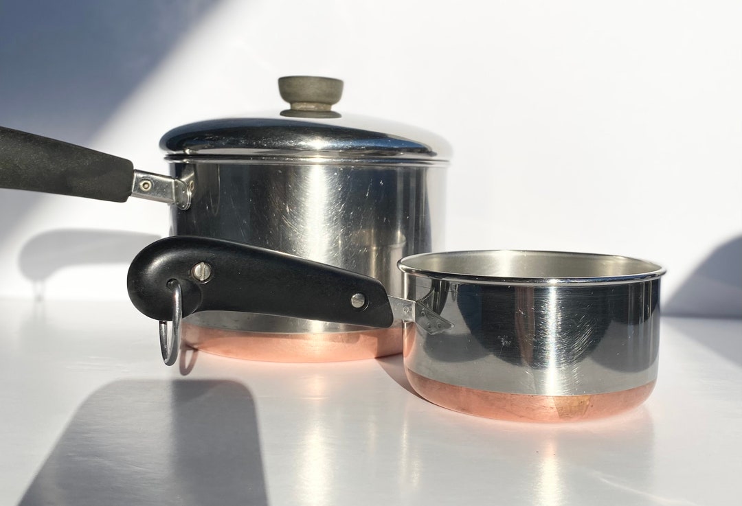 Vintage Copper Bottom Revere Ware Stainless Steel Pots Pans 3qt