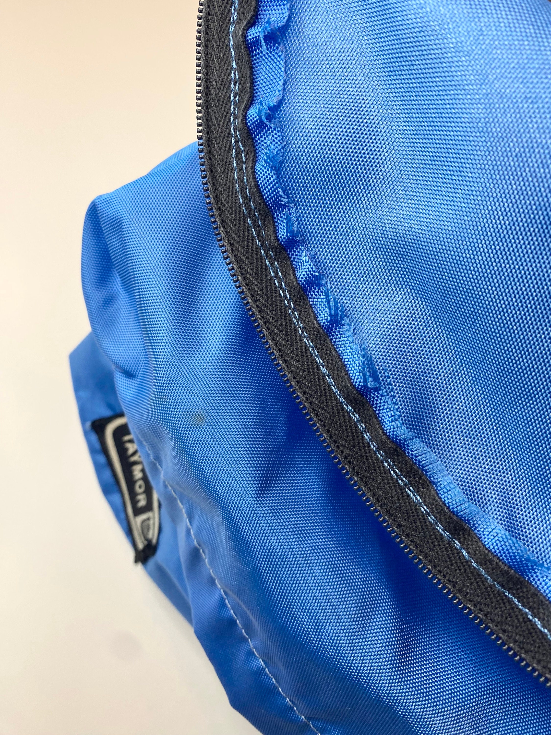 1970s Taymor Vintage Nylon Backpack, Baby Blue Leather Trim 