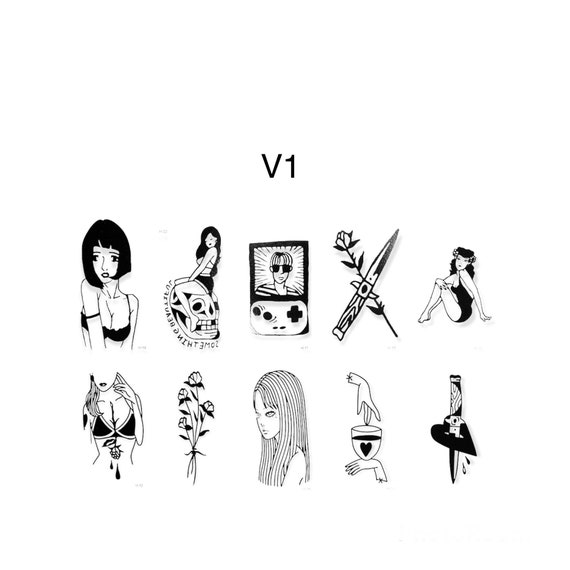 Indie Hipster Temporary Tattoos Sleeves Flowers Hipster Pin up Etsy