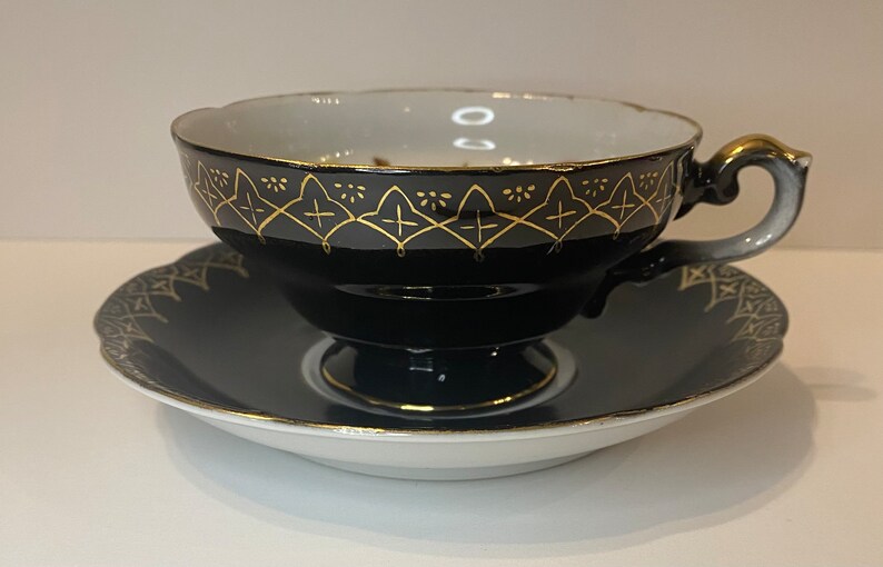 Vintage Nippon Yoko Boeki Co. Japan Teacup Black Gold Etsy