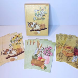 Carte vierge vintage Notes de recettes Cartes à trois volets Cottage Core Country Regal Idée cadeau rétro Cadeaux sur la ferme Cartes pain inutilisées Recettes Illustra