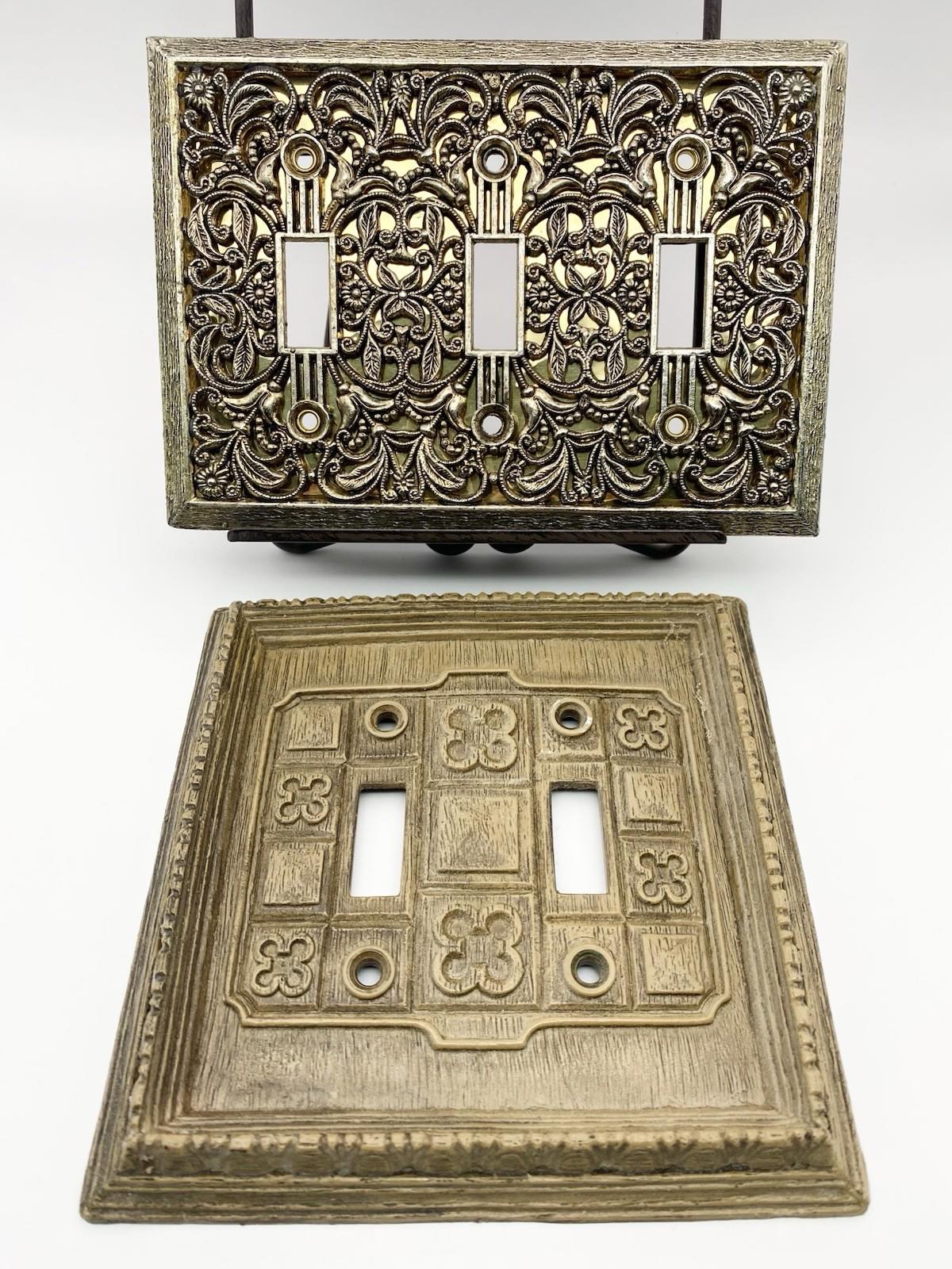 Leaf Design Antique Brass Outlet Covers - Hand Aged Finish, Decorative Wall Plate, 3" X 4.5"