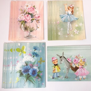 Vintage Greeting Cards Assortment Illustrated Decor Cat Girls Birds Butterflies Retro Cards Artwork Sunshine Cards Canada Gift Idea Unused