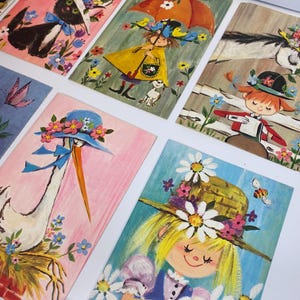 Assortiment de cartes de voeux vintage Décoration illustrée Chat Filles Oiseaux Papillons Cartes rétro Oeuvre d'art Cartes Sunshine Canada Idée cadeau inutilisé