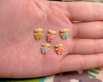 Handmade Mini Crocheted Bears Adorable Palm Sized Sprites Micro Crochet Bear Rainbow Colored Bear Overalls Crochet BearCrochet Bear in Dress