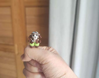 Micro Crochet Dachshund Pilot | Handmade Amigurumi Figurine