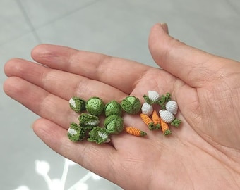 Micro Crochet Vegetable Charms: Miniature Dollhouse Decor, 5pcs
