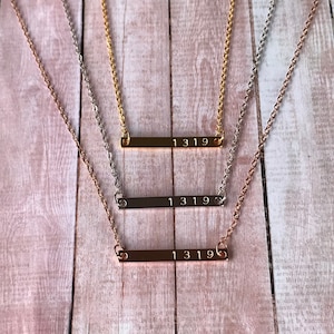 1319 MS Slim Horizontal Bar Necklace, Multiple Sclerosis, MS, M.S. (Read Description for Hidden Meaning)