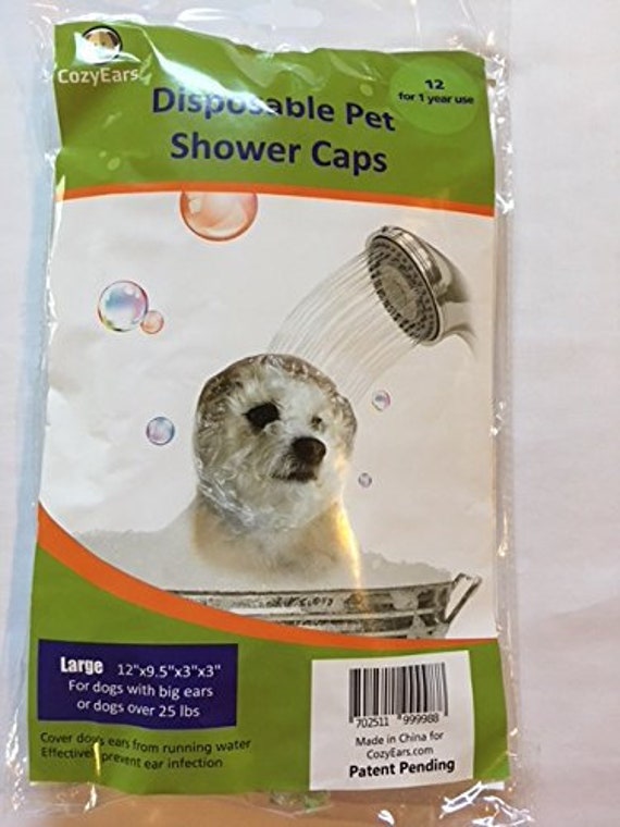 CozyEars Disposable Pet Shower Caps Dog Cover Protection Bath Ear Infection Prevention 12 Caps in a Pack Raining 