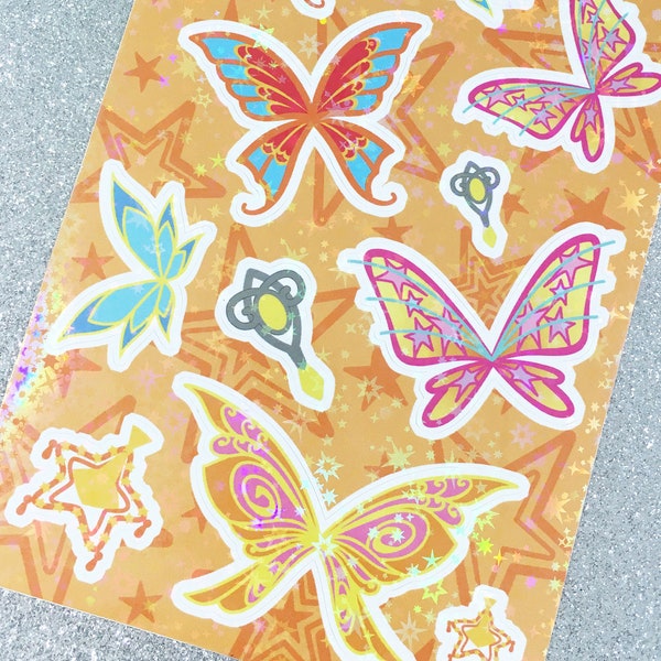 Holographic Fairy Wings Stickers - Orange