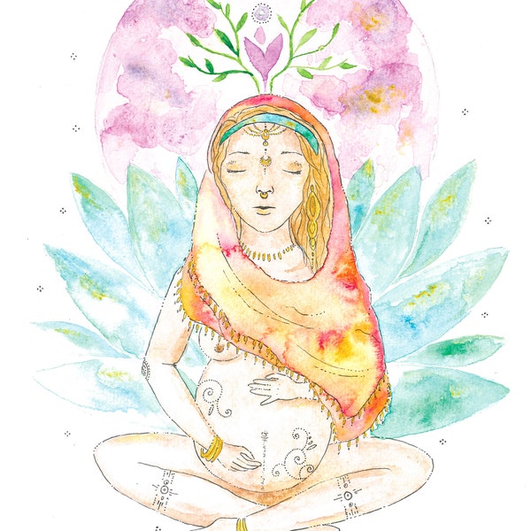 Mama belly | Sacred Pregnancy Glicée Print | Mothers Magic Portal | Conscious Conception Painted Artwork