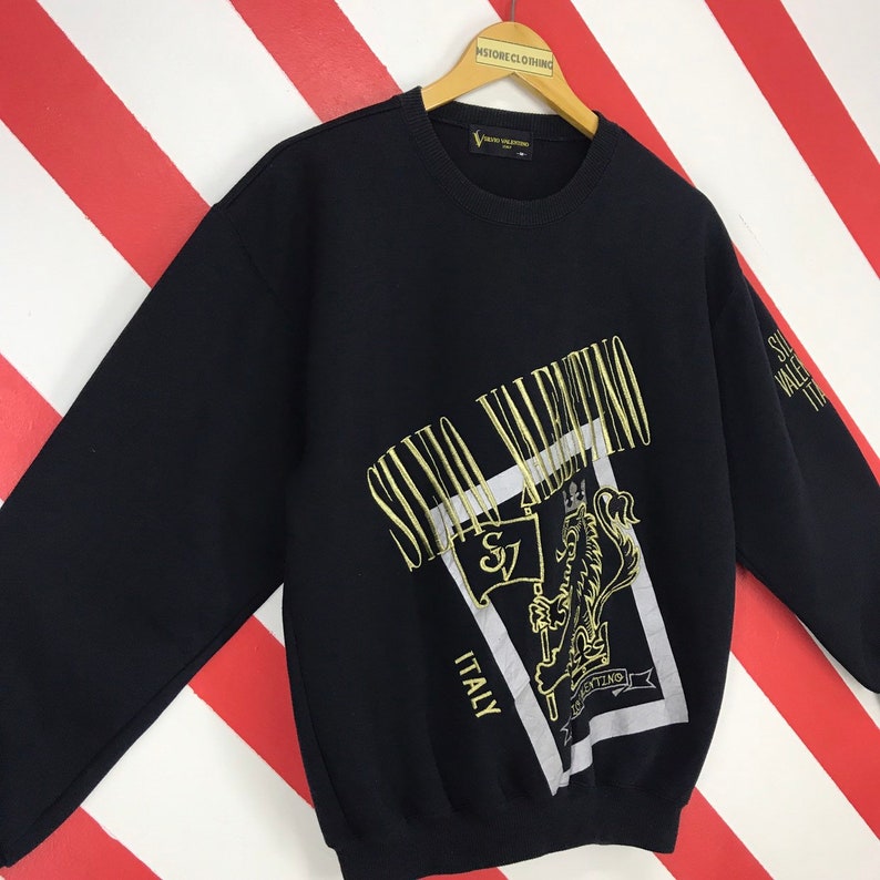 Vintage 90s Silvio Valentino Sweatshirt Crewneck Silvio Valentino Italy Pullover Valentino Jeans Jumper Embroidery Logo Black Size Medium