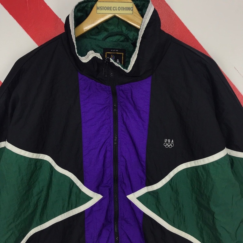 Vintage 90s USA Olympic Jacket Usa Olympic Sportswear Sweater USA Olympic Colourway Windbreaker Olympic Logo Embroidery Colorblock Size XL