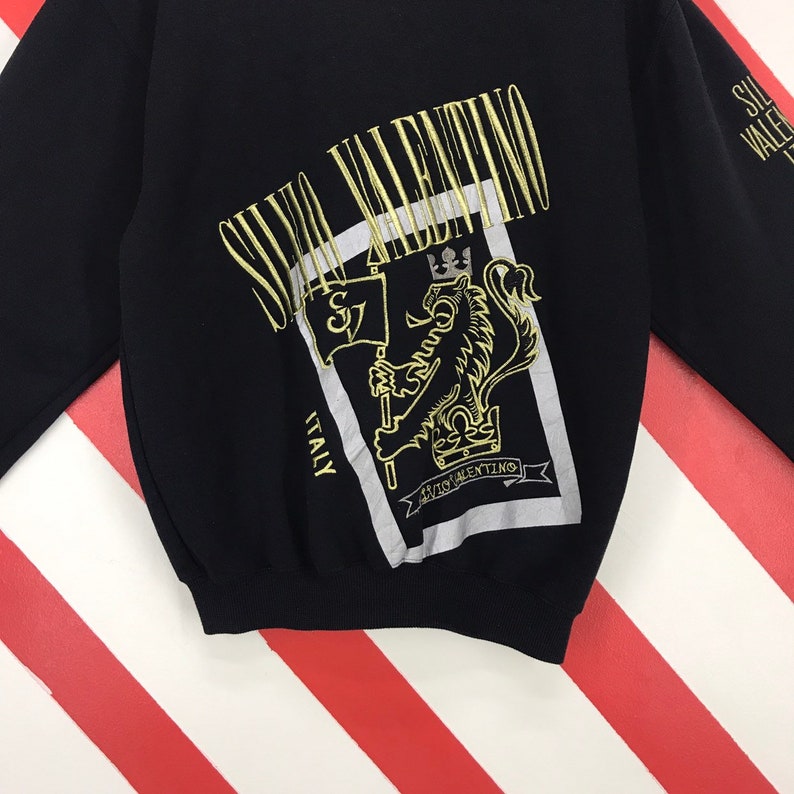 Vintage 90s Silvio Valentino Sweatshirt Crewneck Silvio Valentino Italy Pullover Valentino Jeans Jumper Embroidery Logo Black Size Medium