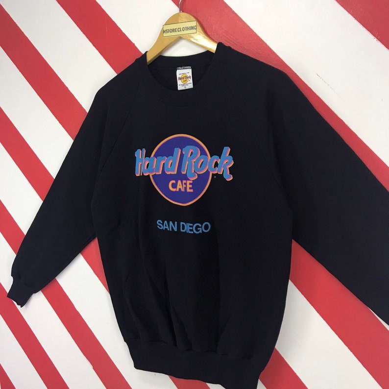 Vintage 90s Hard Rock Cafe Sweatshirt HRC San Diego USA Sweater Crewneck Hard Rock San Diego Jumper Big Logo Basic Printed Black Size Large