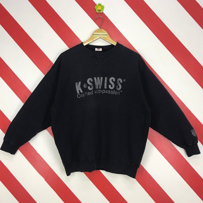 Vintage 90s K Swiss Sweatshirt Crewneck K Swiss Athletic Sweater K Swiss Sportswear Jumper K Swiss Embroidery Logo Black Size Large