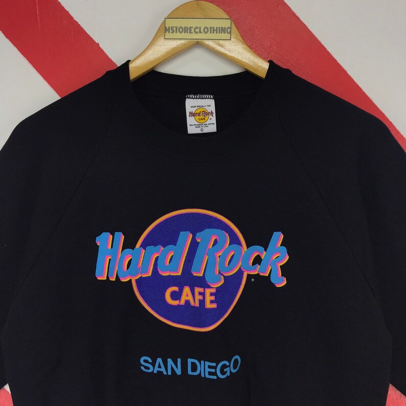 Vintage 90s Hard Rock Cafe Sweatshirt HRC San Diego USA Sweater Crewneck Hard Rock San Diego Jumper Big Logo Basic Printed Black Size Large