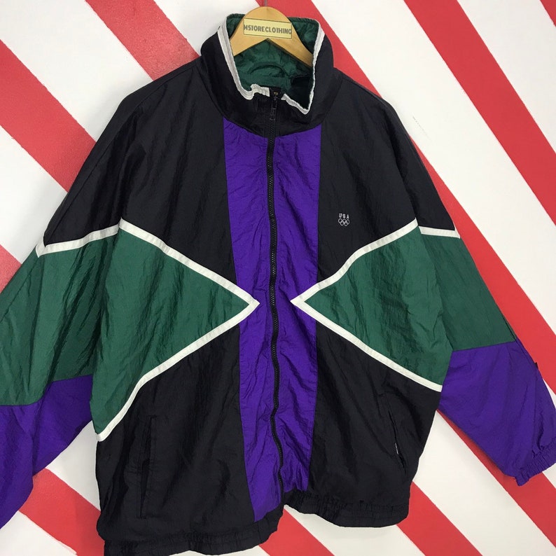 Vintage 90s USA Olympic Jacket Usa Olympic Sportswear Sweater USA Olympic Colourway Windbreaker Olympic Logo Embroidery Colorblock Size XL