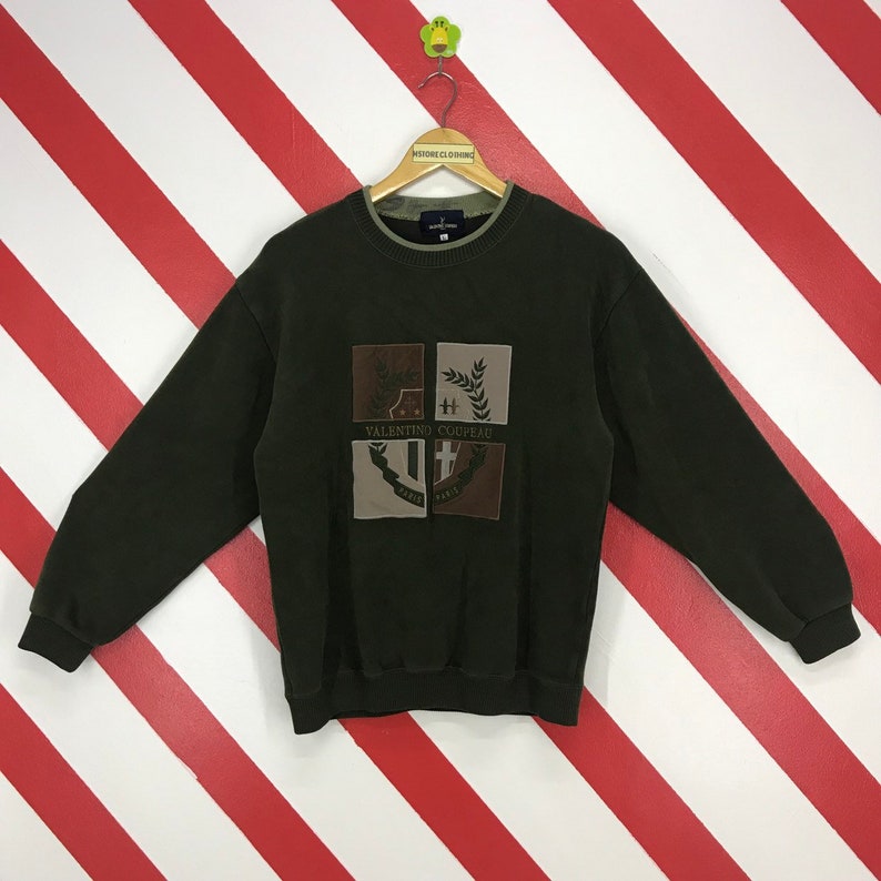 Vintage 90s Valentino Coupeau Sweatshirt Crewneck Valentino Sweater Pullover Valentino Designer Jumper Embroidery Logo Green Size Large