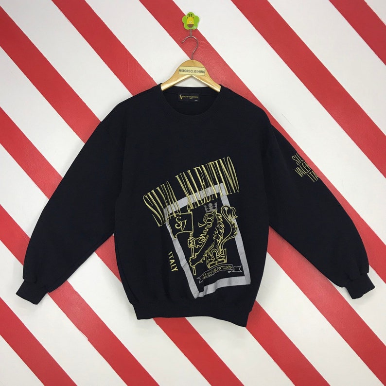 Vintage 90s Silvio Valentino Sweatshirt Crewneck Silvio Valentino Italy Pullover Valentino Jeans Jumper Embroidery Logo Black Size Medium