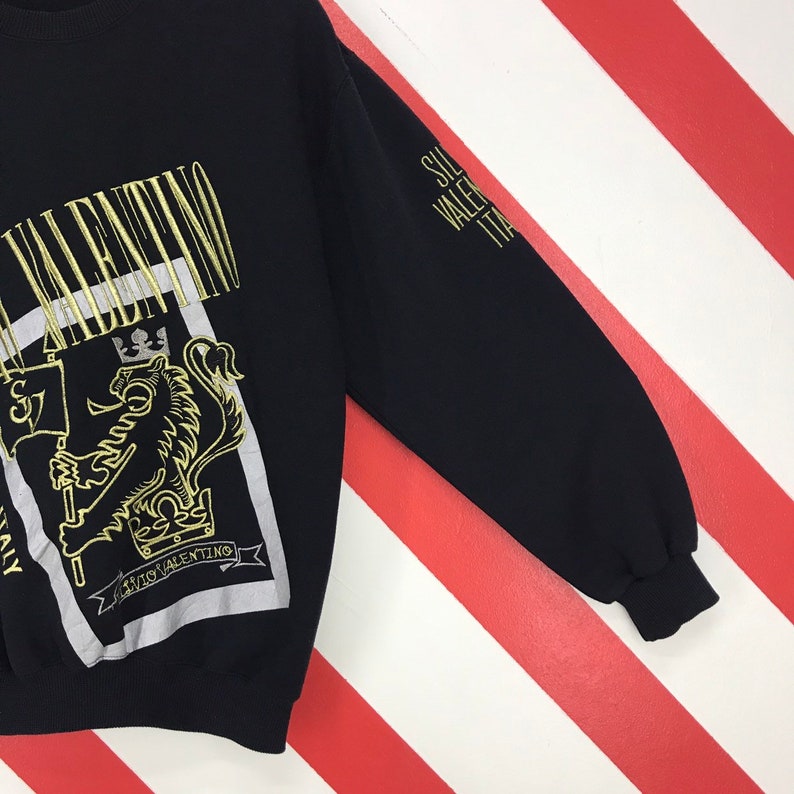 Vintage 90s Silvio Valentino Sweatshirt Crewneck Silvio Valentino Italy Pullover Valentino Jeans Jumper Embroidery Logo Black Size Medium