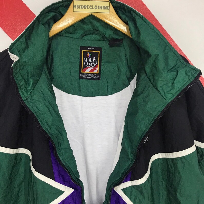 Vintage 90s USA Olympic Jacket Usa Olympic Sportswear Sweater USA Olympic Colourway Windbreaker Olympic Logo Embroidery Colorblock Size XL
