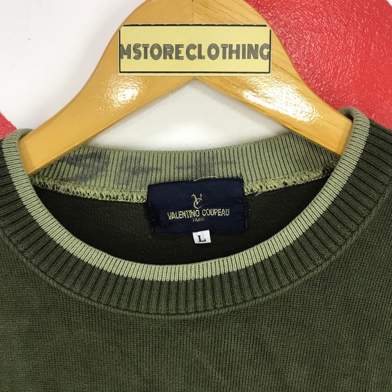 Vintage 90s Valentino Coupeau Sweatshirt Crewneck Valentino Sweater Pullover Valentino Designer Jumper Embroidery Logo Green Size Large