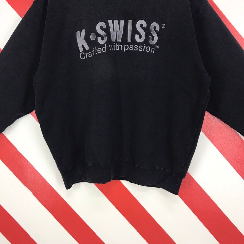 Vintage 90s K Swiss Sweatshirt Crewneck K Swiss Athletic Sweater K Swiss Sportswear Jumper K Swiss Embroidery Logo Black Size Large