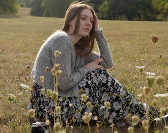 Dreamy high waist maxi skirt - black and white floral pattern