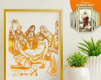 Fourteenth Station: Jesus is laid in the tomb - Passion of Christ Handmade Gold Foil 8x10 in Art Print, Inspirational Catholic Artwork Gift