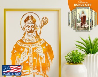 Saint Patrick - Handmade Gold Foil 8x10 in Art Print, Christian Home Wall Decor Artwork, Perfect Best Housewarming Catholic Gift Prints