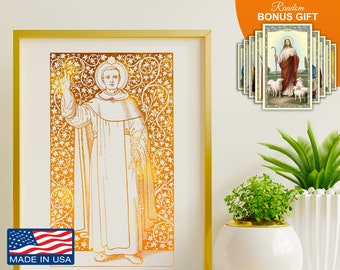 Saint Dominic Guzmán - 8 x 10 in handgemaakte goudfolie Art Print, religieus christelijk katholiek huis muur decor, perfecte kerstcadeau prints