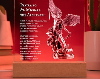 Saint Michael The Archangel Prayer Acrylic Plaque Sign LED light - perfect St Michael gift for first communion confirmation wedding catholic