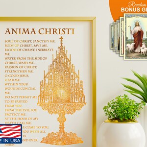 Anima Christi Gebet mit Heiliger Eucharistie - Goldfolie 8 x 10 Zoll Kunstdruck, Leib und Blut Christi Katholische Hauswanddekoration, perfektes Geschenk