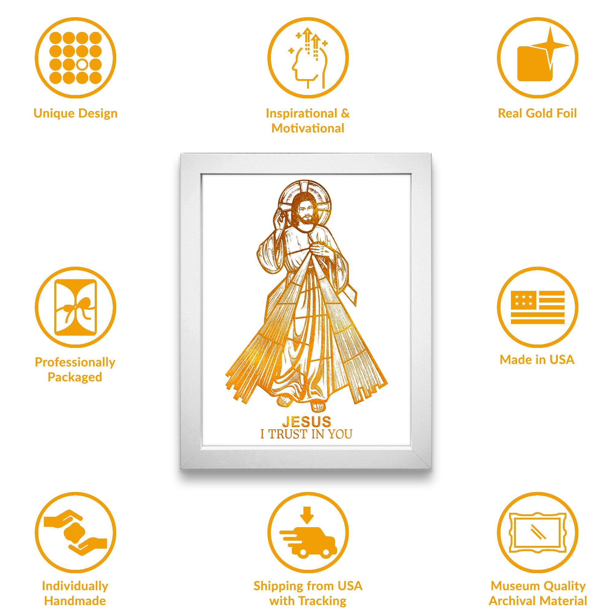 Jesus Christ Divine Mercy Image 8x10 in Handmade Gold Foil Artwork ...