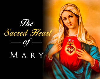 Sacred Heart Of Mary - Premium Canvas Print, Inspirational Religious Wall Art Decor, Catholic Christian Artwork Prints Perfect Gift for All